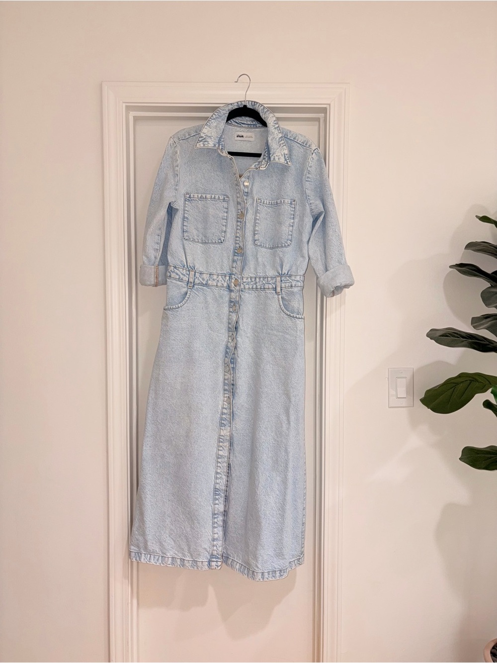 Zara Light Blue Denim Button-Down Maxi Dress